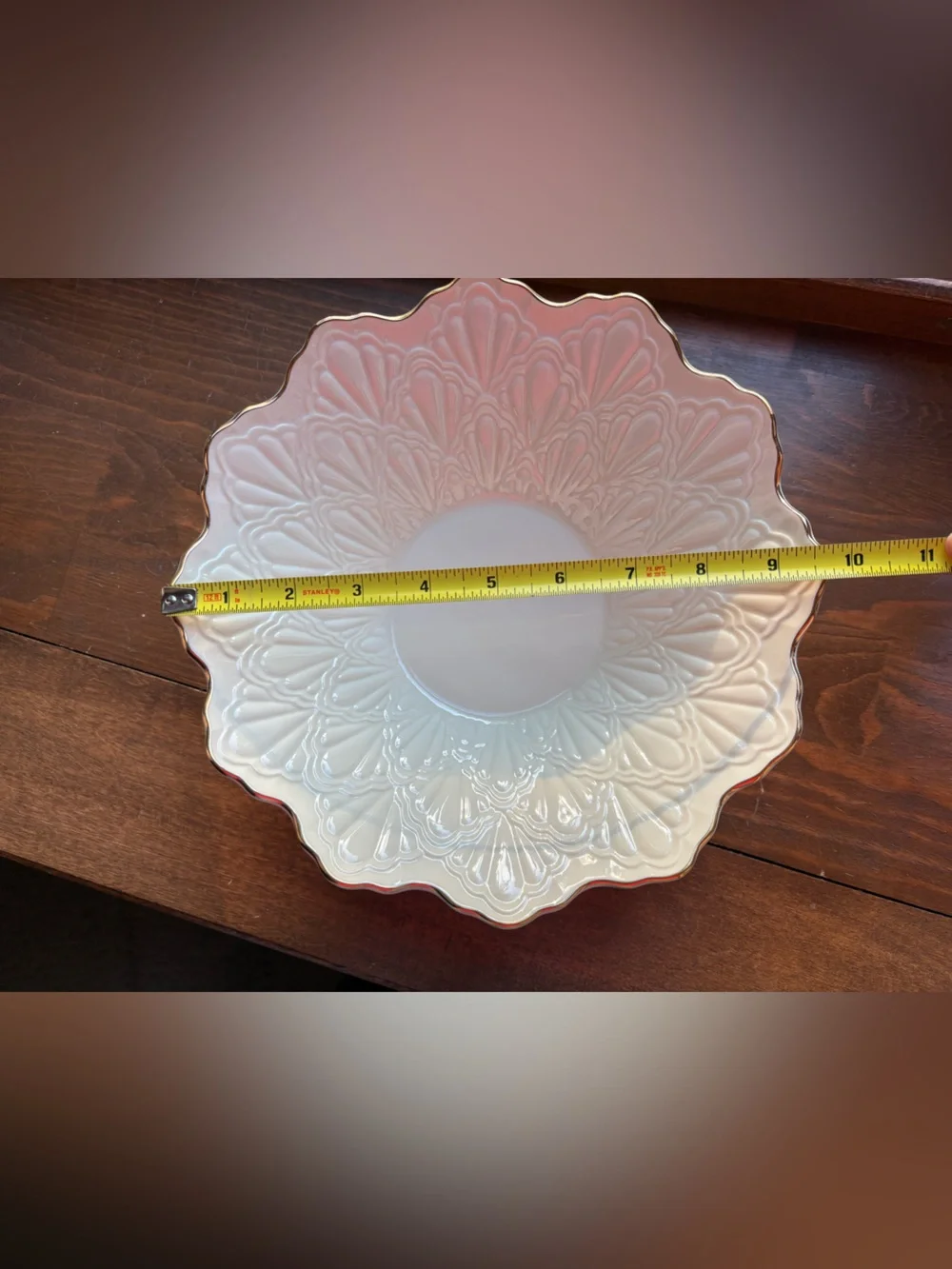 Lenox White Embossed Ceramic Serving Bowl with Gold Trim